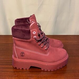 Timberland Women's Stone Street 6" Waterproof Dark Red Nubuck Boots Size 7